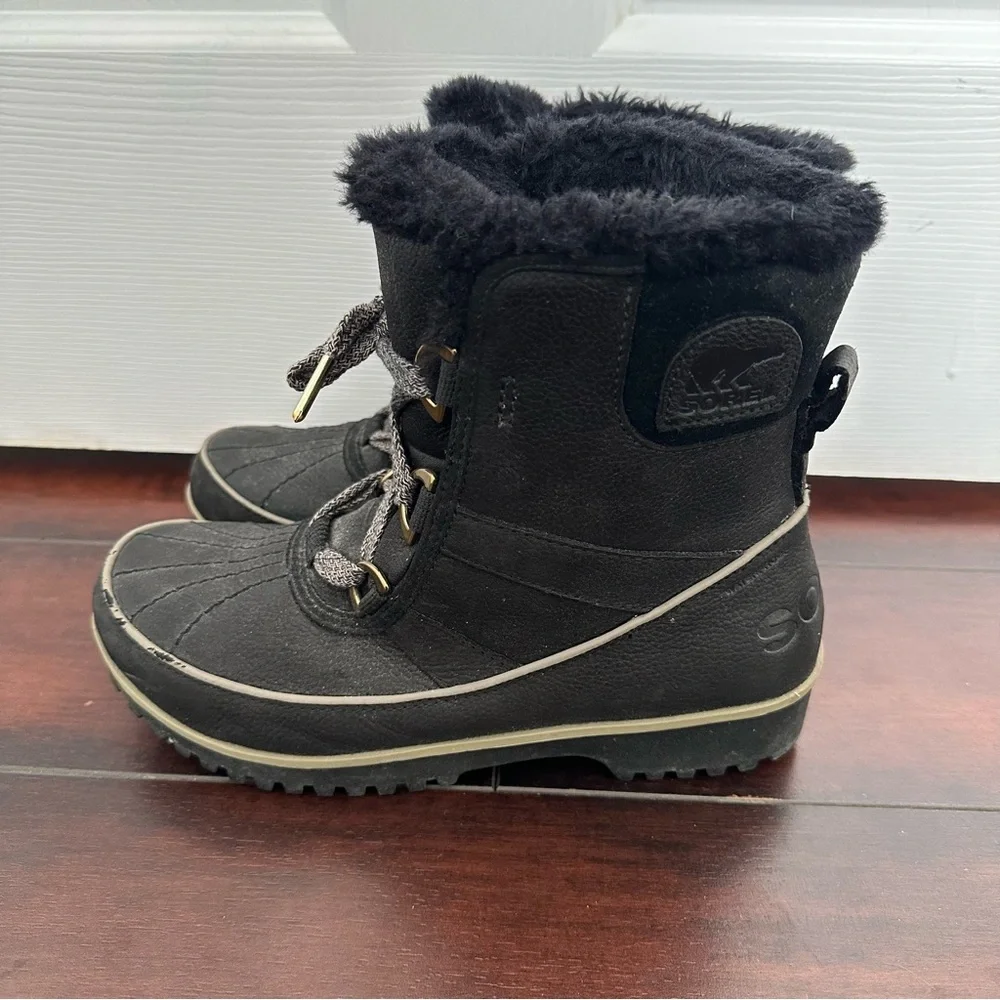 Size 7.5 Sorel Womens Tivoli II Black Waterproof Winter Boots Faux Fur Insulated - Picture 6 of 10